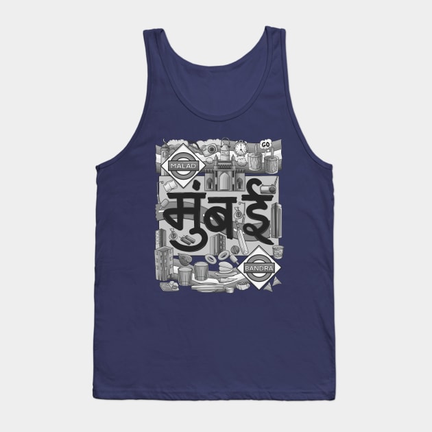 Mumbai City Hindi GreyVintage Doodle Tank Top by NomadicQuest